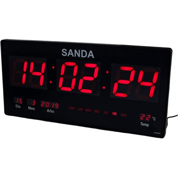 Reloj Digital de pared para Aviario con calendario, termómetro y dia de la semana