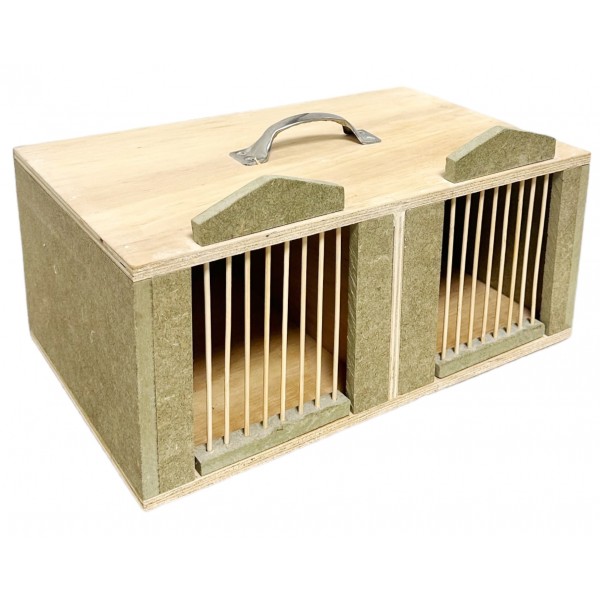 Transportín para aves de 2 huecos individuales en madera Crates for birds Transportín para aves de 2 huecos individuales en madera Crates for birds