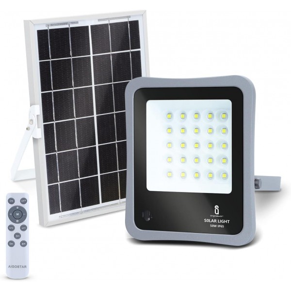 Aigostar - Foco proyector LED solar con mando a distancia,50W,6500K luz blanca Accesorios para aviarios Aigostar - Foco proyector LED solar con mando a distancia,50W,6500K luz blanca Accesorios para aviarios