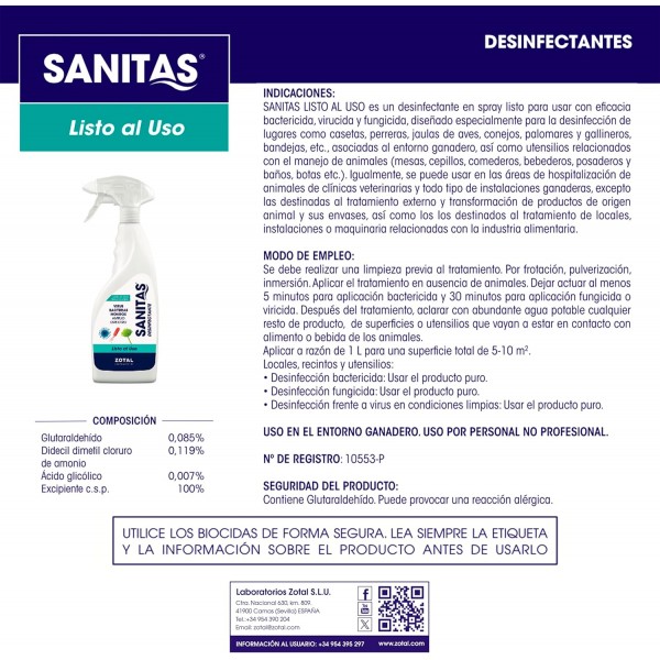 Desinfectante Zotal Sanitas 750 ml (Efectivo contra Virus, Bacterias y Hongos)