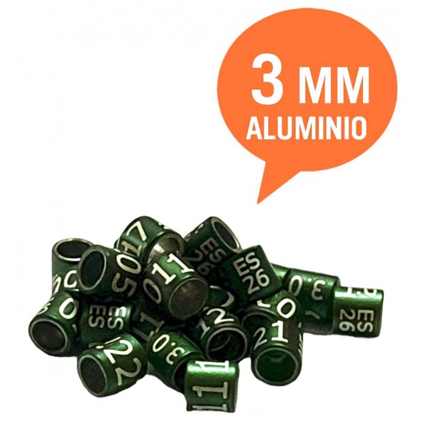 Canarios / Anillas Grabadas con año y numeradas de Aluminio 3mm