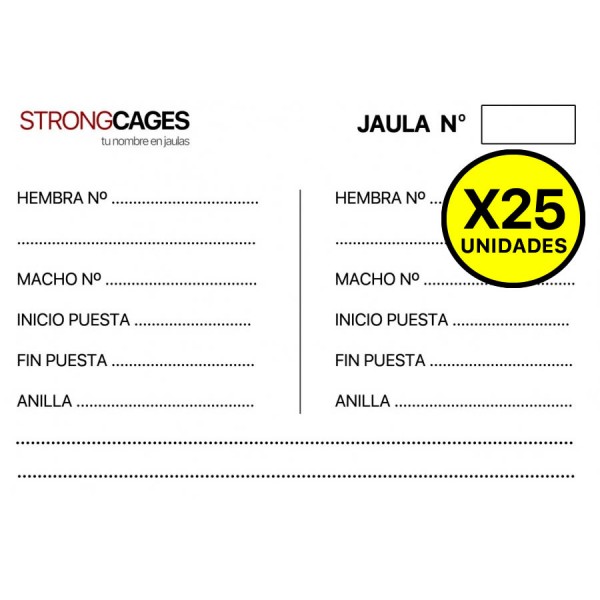 Tarjeta cria canarios STRONGCAGES (pack de 25 unidades)
