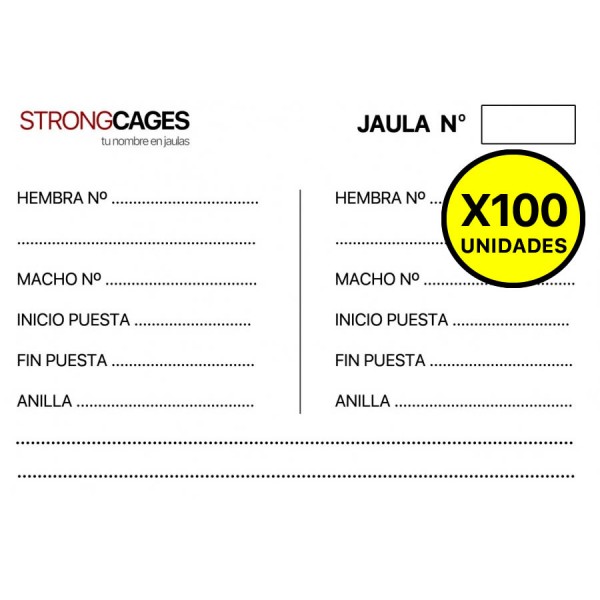 Tarjeta cria canarios STRONGCAGES (pack de 100 unidades)