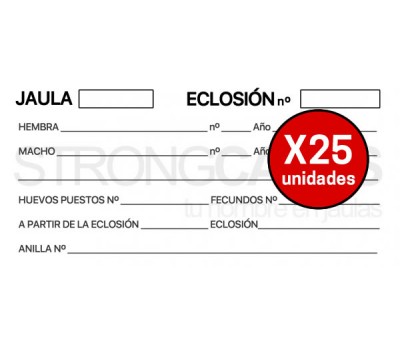 Ficha de cría para aves (pack 25 unids)