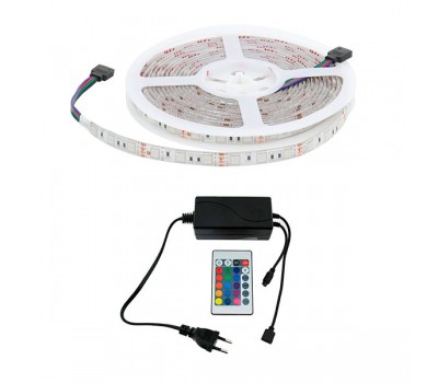 Kit Tira LED 72W 12V 300LED IP20 RGB con Mando y Fuente de Alimentación (5 metros)