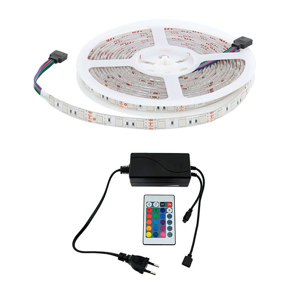 Kit Tira LED 72W 12V 300LED IP20 RGB con Mando y Fuente de Alimentación (5 metros) Iluminación led y accesorios