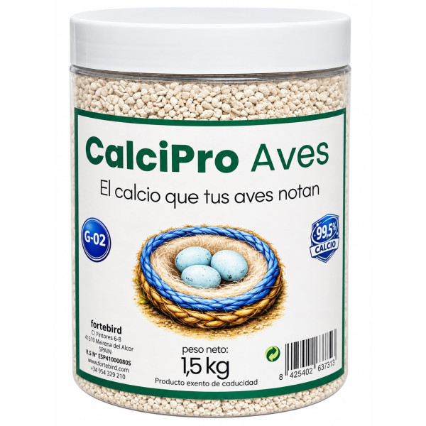 CalciPro Aves 1,5 kg | Calcio de Alta Absorción ideal para periodos de cria ForteBird