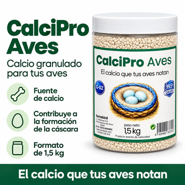 CalciPro Aves 1,5 kg | Calcio de Alta Absorción ideal para periodos de cria ForteBird