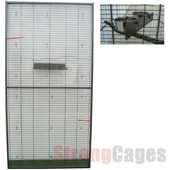 Panel voladero loro con comederos giratorios Panel voladero loro con comederos giratorios